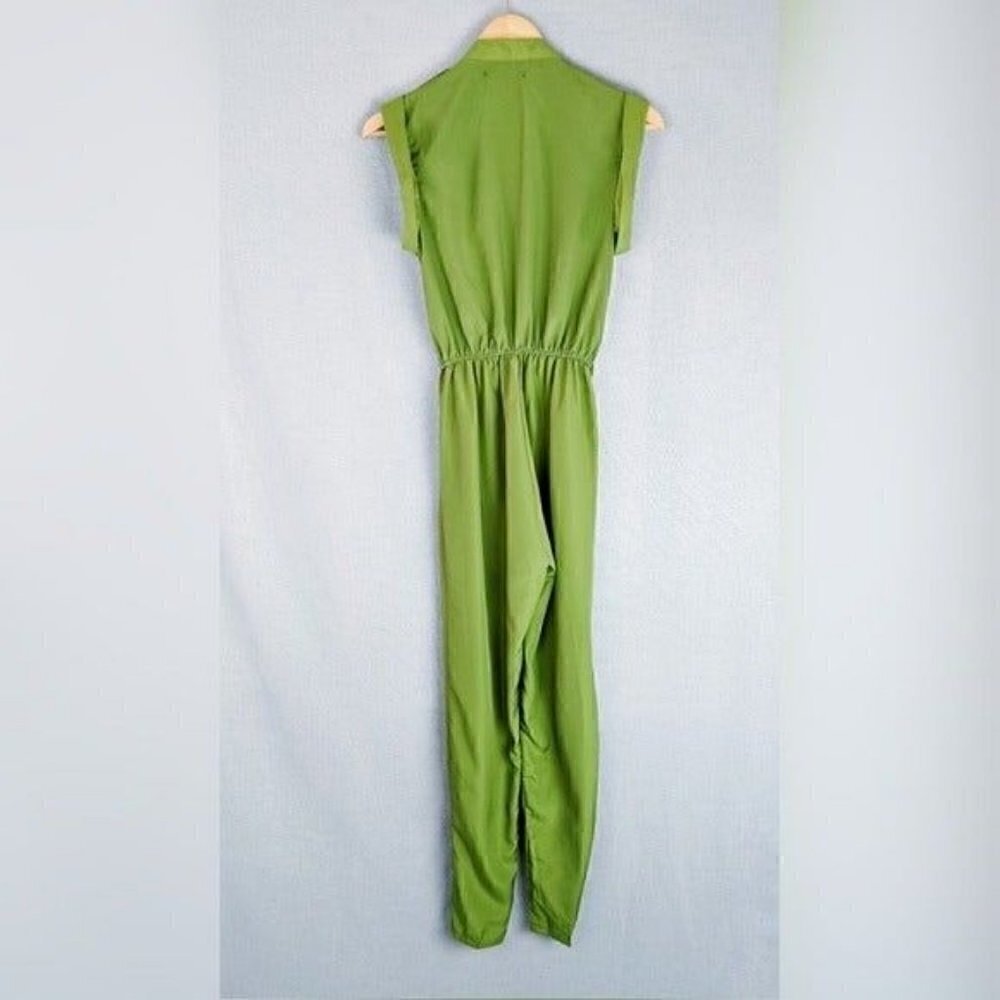 Toxik 3 Green High Rise Button front Cuffed short sleeve Romper Womens small NEW - Picture 3 of 9